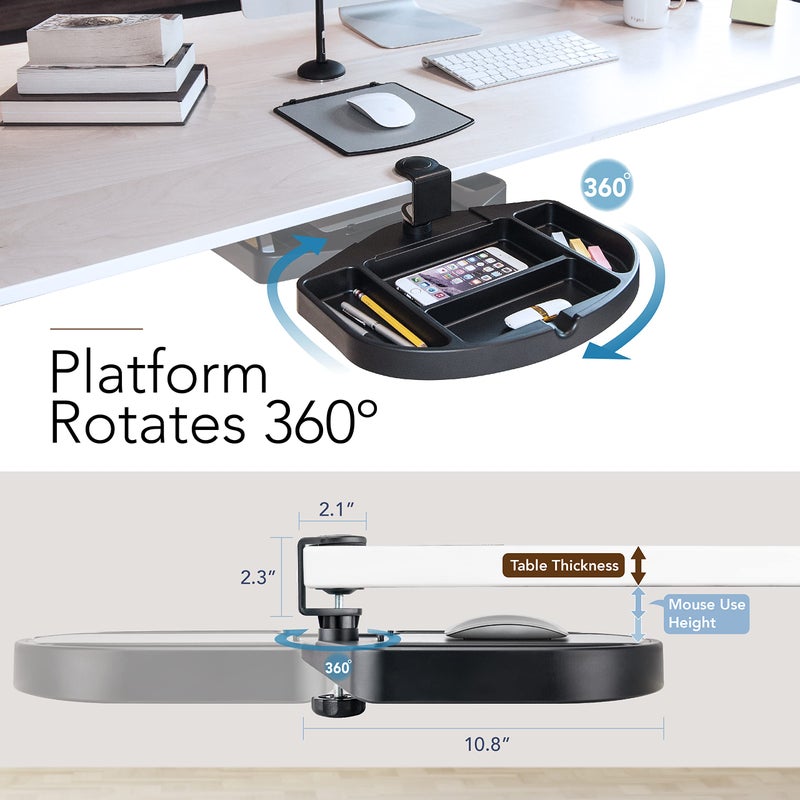 EHO Clamp-On Desk Organizer, Multifunctional with Pencil Drawer, Mouse Pad Storage, Swivel, Spill-Proof, Under Desk Storage, Easy Installation, Reduces Clutter, TAA-Compliant - Image 3